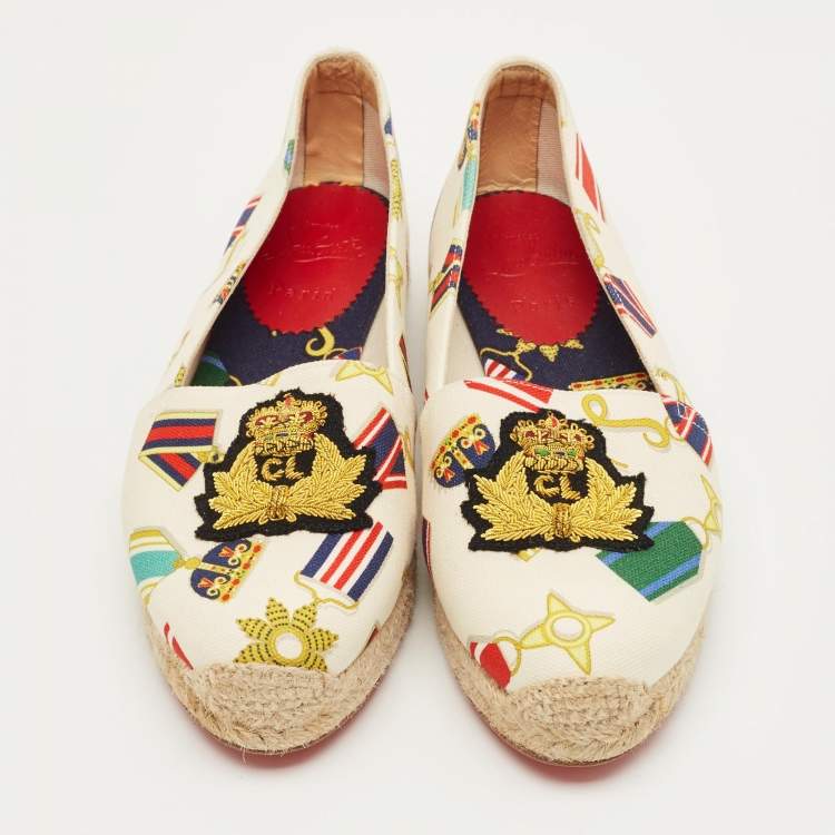 Pre Owned Christian Louboutin Multicolor Canvas Papi Hugo Espadrille Flats Size 37