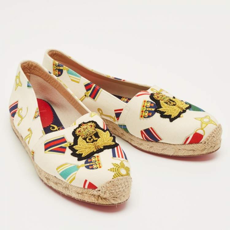 Pre Owned Christian Louboutin Multicolor Canvas Papi Hugo Espadrille Flats Size 37
