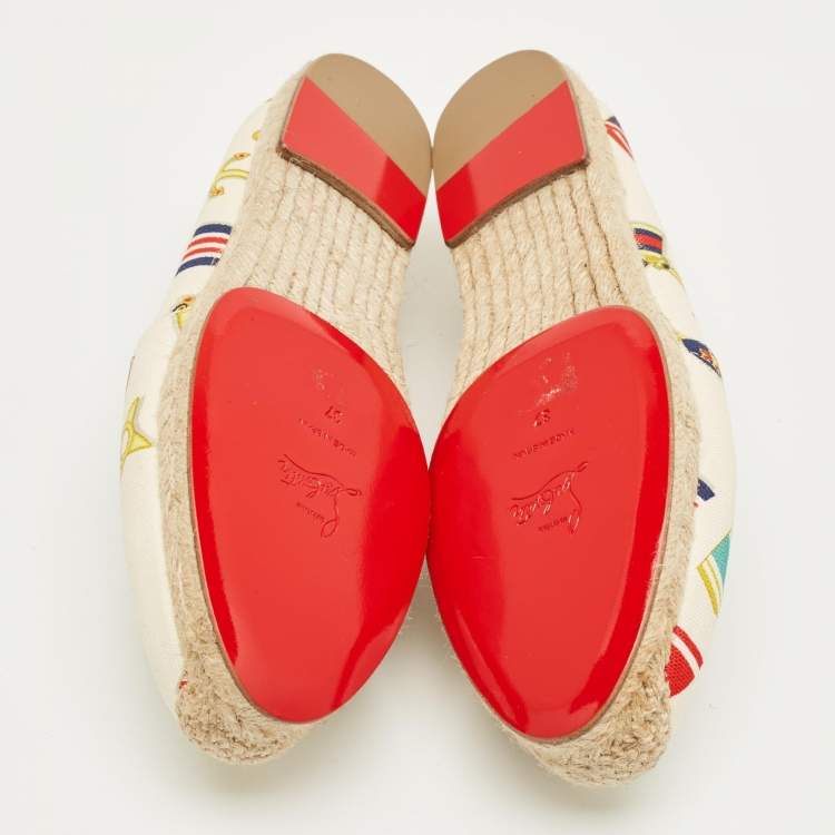 Pre Owned Christian Louboutin Multicolor Canvas Papi Hugo Espadrille Flats Size 37