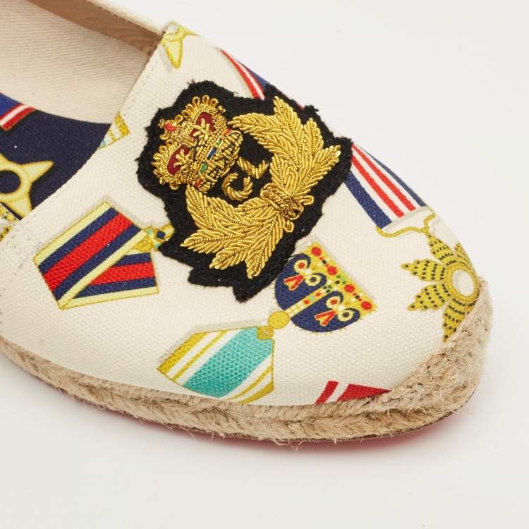 Pre Owned Christian Louboutin Multicolor Canvas Papi Hugo Espadrille Flats Size 37
