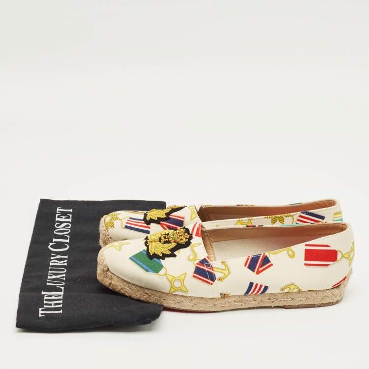 Pre Owned Christian Louboutin Multicolor Canvas Papi Hugo Espadrille Flats Size 37