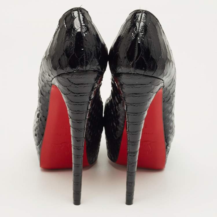Pre Owned Christian Louboutin Black Python Leather Lady Peep Peep Toe Platform Pumps Size 39