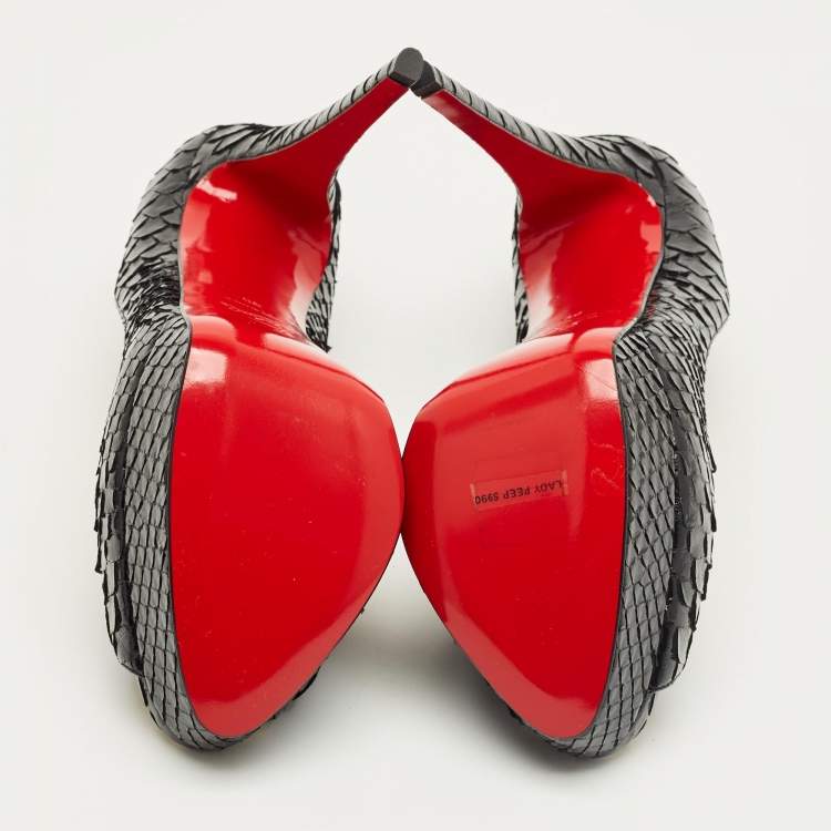 Pre Owned Christian Louboutin Black Python Leather Lady Peep Peep Toe Platform Pumps Size 39