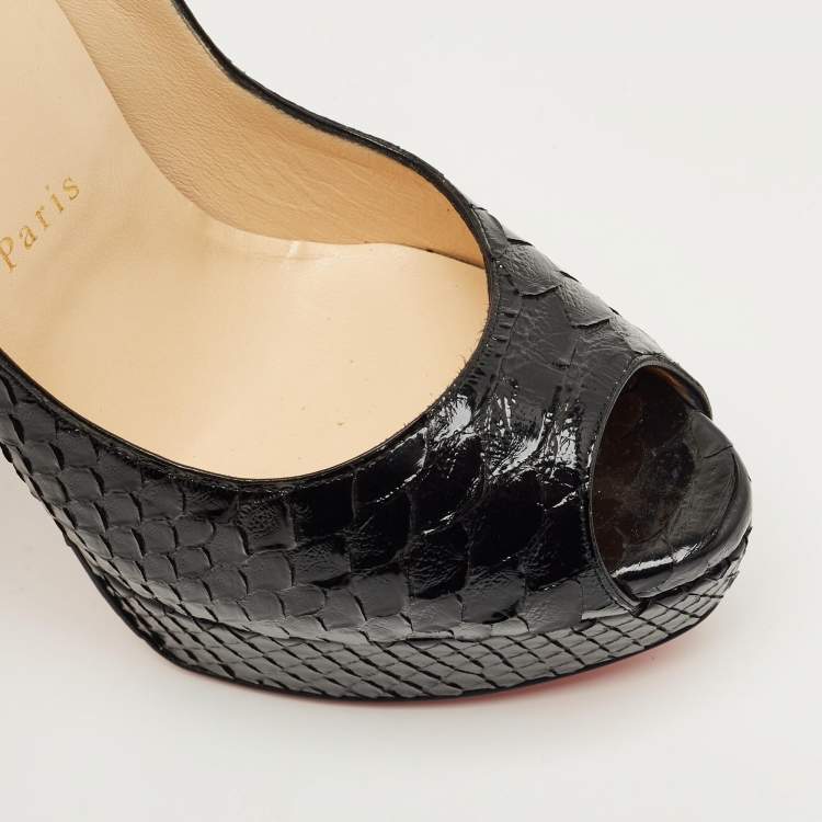 Pre Owned Christian Louboutin Black Python Leather Lady Peep Peep Toe Platform Pumps Size 39