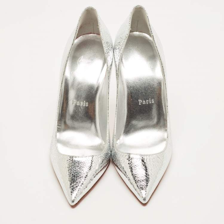 Pre Owned Christian Louboutin So Kate Size 38 Silver Leather Pumps