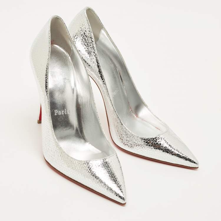 Pre Owned Christian Louboutin So Kate Size 38 Silver Leather Pumps
