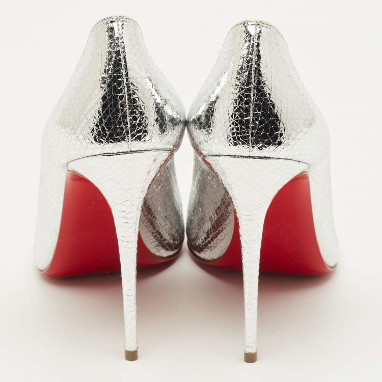 Pre Owned Christian Louboutin So Kate Size 38 Silver Leather Pumps