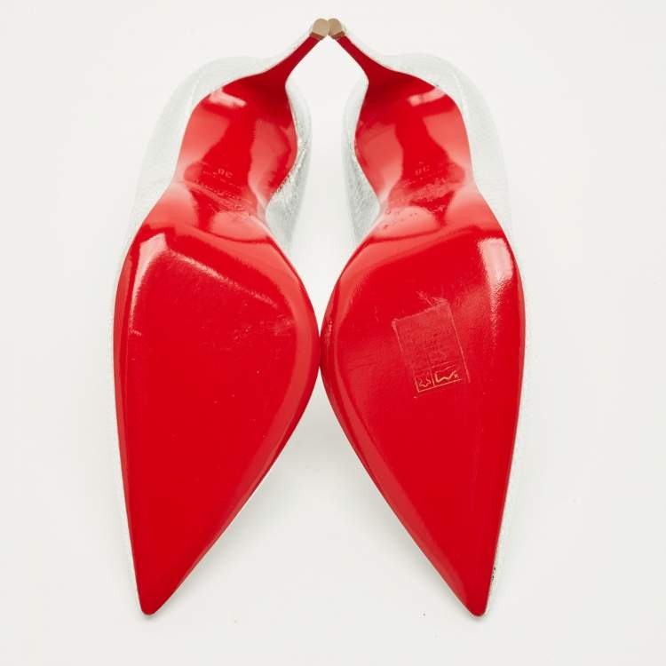 Pre Owned Christian Louboutin So Kate Size 38 Silver Leather Pumps