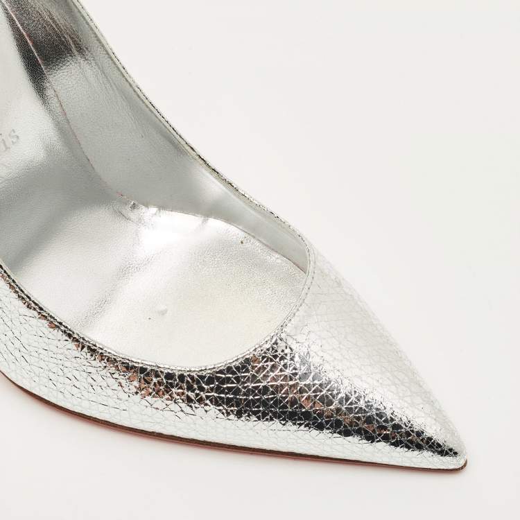 Pre Owned Christian Louboutin So Kate Size 38 Silver Leather Pumps
