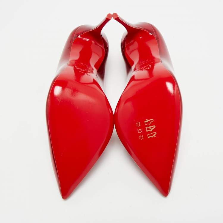 Pre Owned Christian Louboutin Hot Chick Size 38.5 Red Patent Leather Pumps