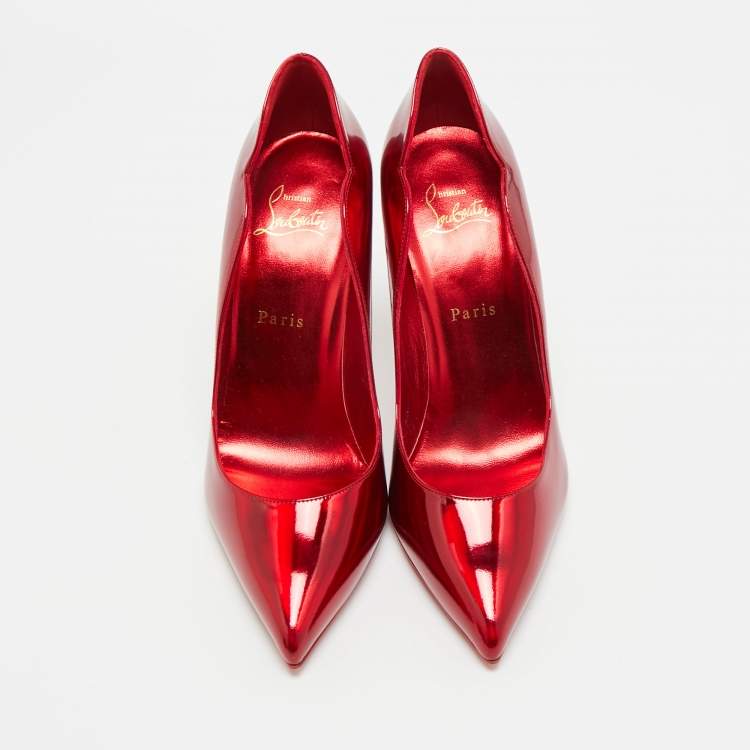 Pre Owned Christian Louboutin Hot Chick Size 38.5 Red Patent Leather Pumps