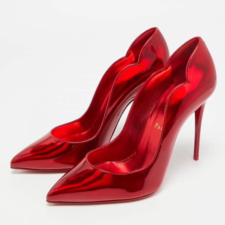 Pre Owned Christian Louboutin Hot Chick Size 38.5 Red Patent Leather Pumps