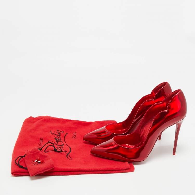 Pre Owned Christian Louboutin Hot Chick Size 38.5 Red Patent Leather Pumps