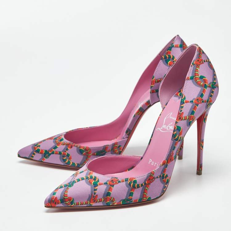 مملوكة مسبقًا Christian Louboutin Iriza Size 38 Purple Snake Print Satin Pumps
