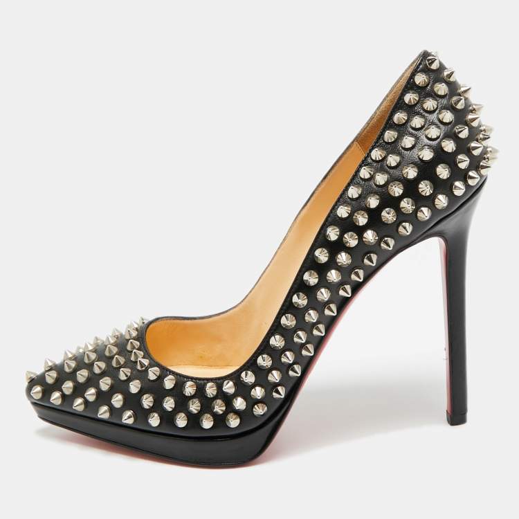 Pre Owned Christian Louboutin Pigalle Plato Spike Size 39 Black Leather Platform Pumps