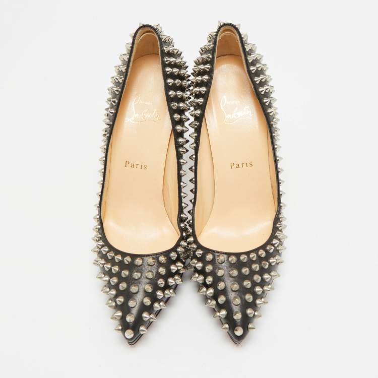 Pre Owned Christian Louboutin Pigalle Plato Spike Size 39 Black Leather Platform Pumps