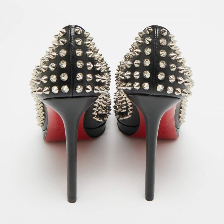 Pre Owned Christian Louboutin Pigalle Plato Spike Size 39 Black Leather Platform Pumps