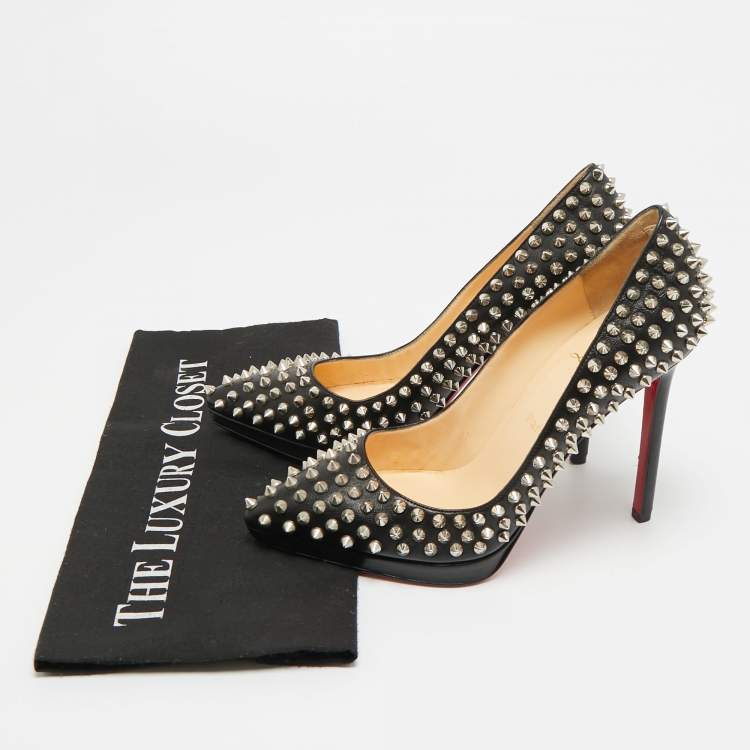 Pre Owned Christian Louboutin Pigalle Plato Spike Size 39 Black Leather Platform Pumps