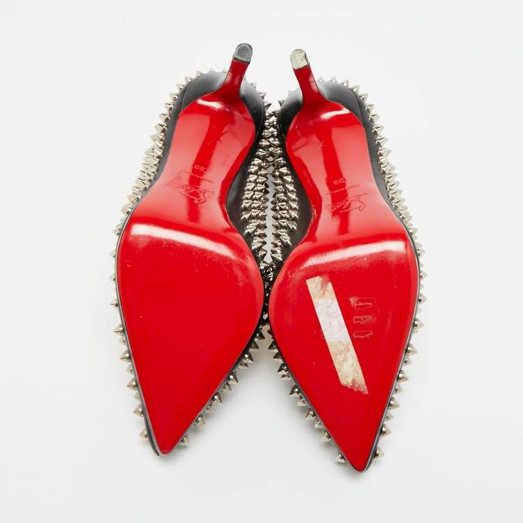 Pre Owned Christian Louboutin Pigalle Plato Spike Size 39 Black Leather Platform Pumps