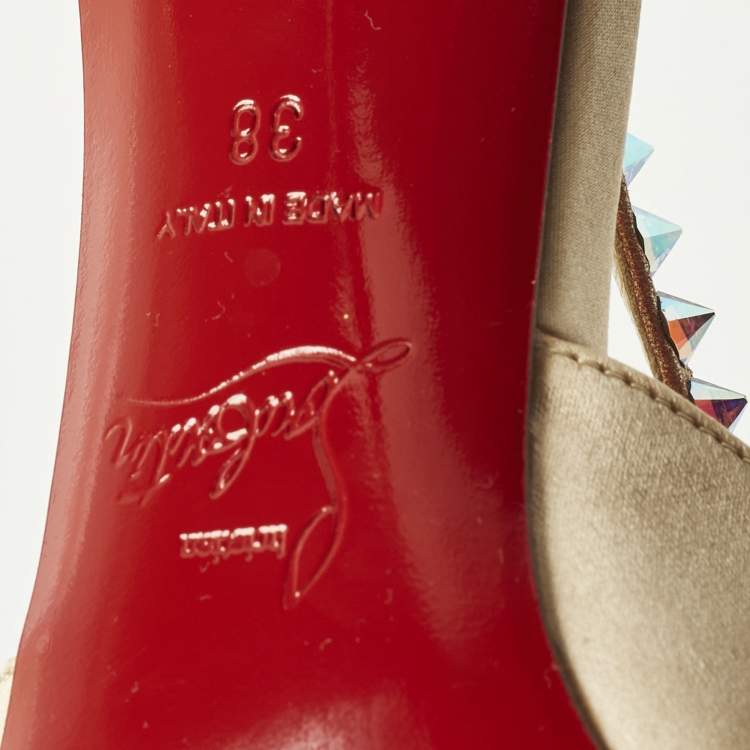 Pre Owned Christian Louboutin Krystal Cross Size 38 Beige PVC and Satin D'orsay Pumps