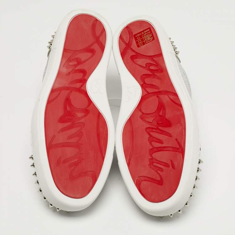 Pre Owned Christian Louboutin Vieira 2 Size 39 Silver Glitter and Patent Leather Lace Up Sneakers