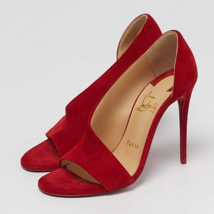 Pre Owned Christian Louboutin Phoebe Size 36 Red Suede Half D'orsay Open Toe Pumps