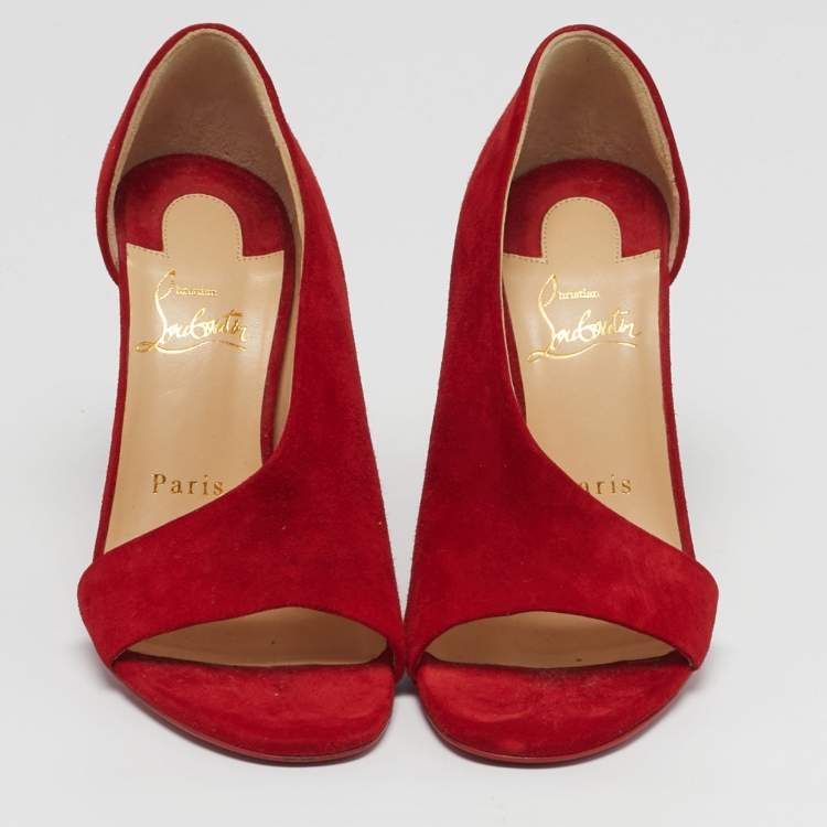 Pre Owned Christian Louboutin Phoebe Size 36 Red Suede Half D'orsay Open Toe Pumps