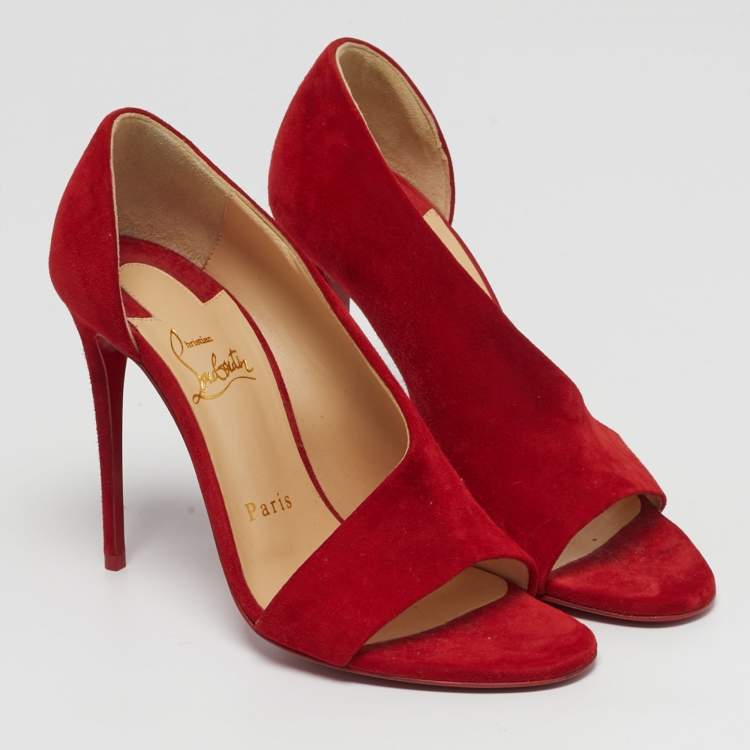 Pre Owned Christian Louboutin Phoebe Size 36 Red Suede Half D'orsay Open Toe Pumps