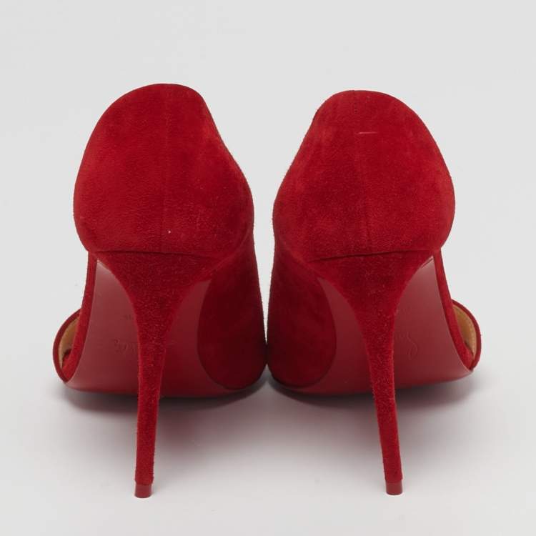 Pre Owned Christian Louboutin Phoebe Size 36 Red Suede Half D'orsay Open Toe Pumps