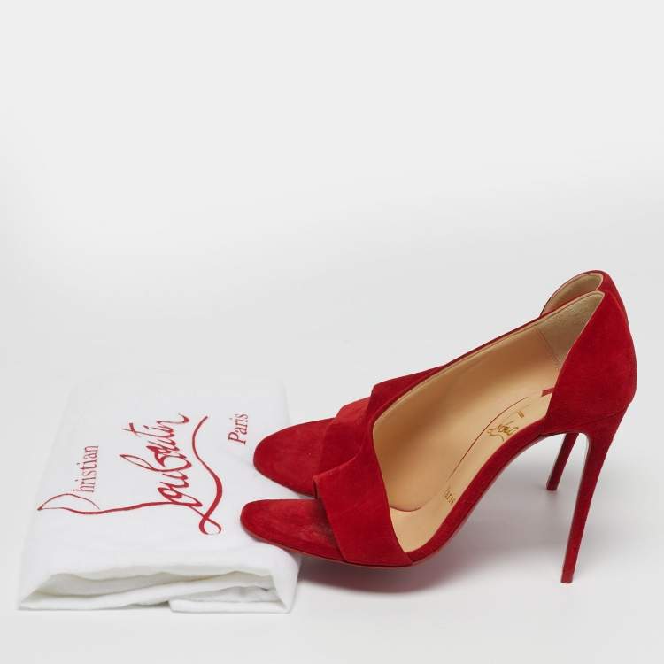 Pre Owned Christian Louboutin Phoebe Size 36 Red Suede Half D'orsay Open Toe Pumps
