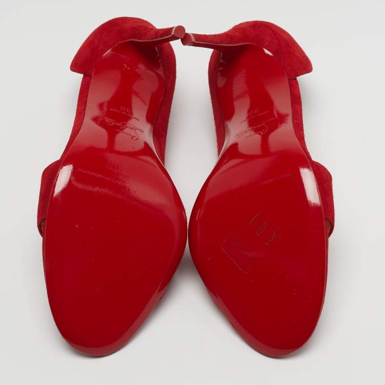 Pre Owned Christian Louboutin Phoebe Size 36 Red Suede Half D'orsay Open Toe Pumps