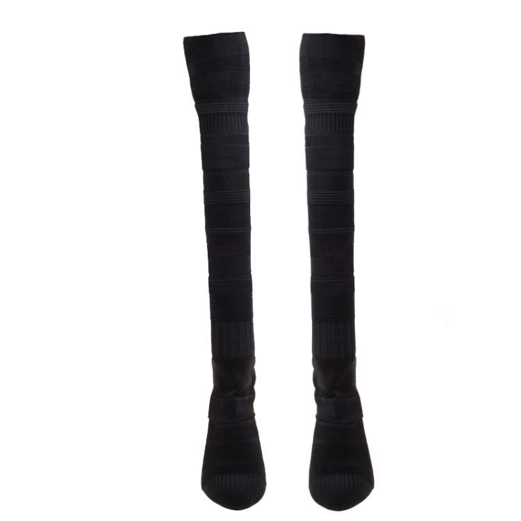 مملوكة مسبقًا Christian Louboutin Black Knit Fabric Cheminetta Sock Thigh High Boots Size 37