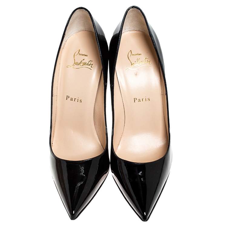 Pre Owned Christian Louboutin Black Patent Leather So Kate Pointed Toe Pumps Size 37.5