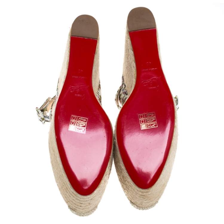 مملوكة مسبقًا Christian Louboutin Multicolor Jungle Canvas Dehia Espadrille Platform Pumps Size 40