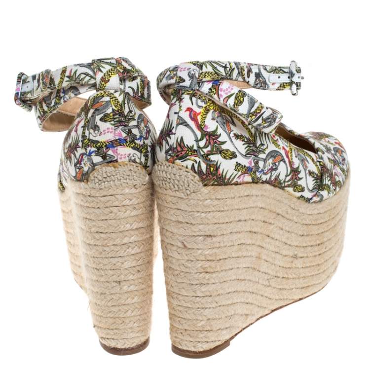 مملوكة مسبقًا Christian Louboutin Multicolor Jungle Canvas Dehia Espadrille Platform Pumps Size 40