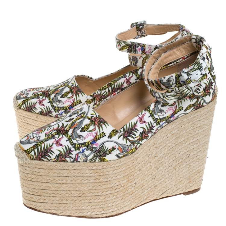مملوكة مسبقًا Christian Louboutin Multicolor Jungle Canvas Dehia Espadrille Platform Pumps Size 40