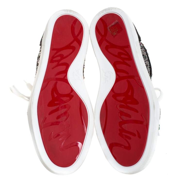 Pre Owned Christian Louboutin Silver Sequin Orlato High Top Sneakers Size 38