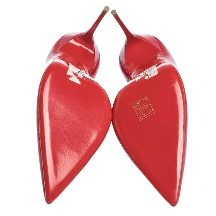 Pre Owned Christian Louboutin Red Patent Leather Iriza D'orsay Pumps Size 41