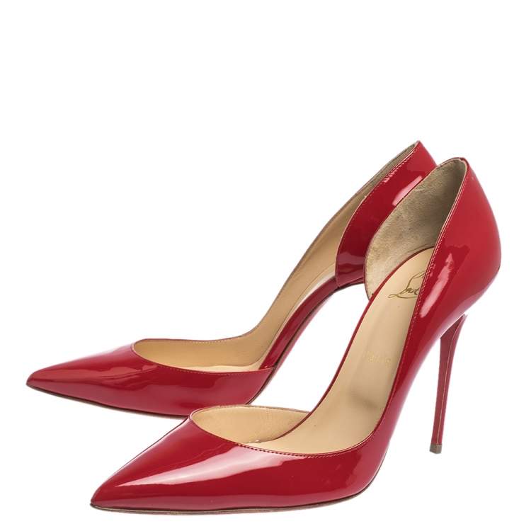Pre Owned Christian Louboutin Red Patent Leather Iriza D'orsay Pumps Size 41