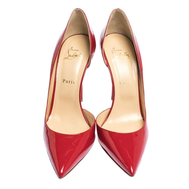 Pre Owned Christian Louboutin Red Patent Leather Iriza D'orsay Pumps Size 41