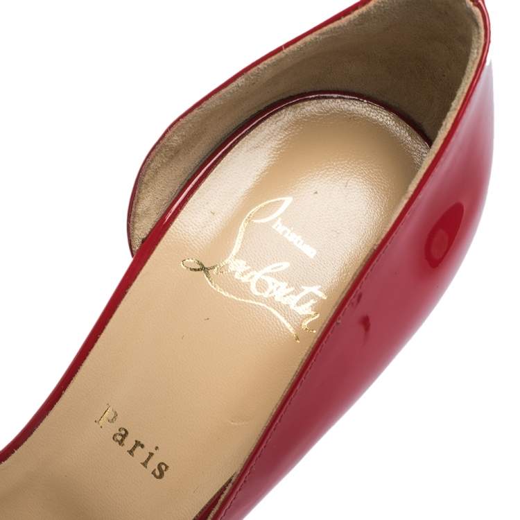 Pre Owned Christian Louboutin Red Patent Leather Iriza D'orsay Pumps Size 41