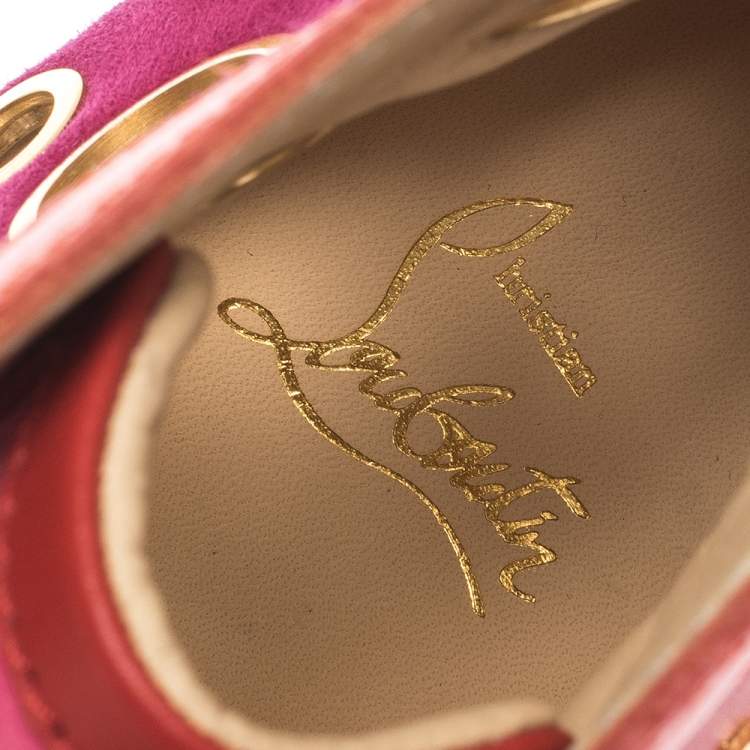 Pre Owned Christian Louboutin Multicolor Suede and Leather Bubble Spikes High-Top Sneakers Size 40