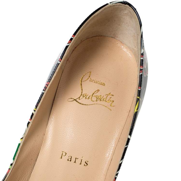 Pre Owned Christian Louboutin Black Loubitag Graffiti Patent Leather So Kate Pointed Toe Pumps Size 36.5