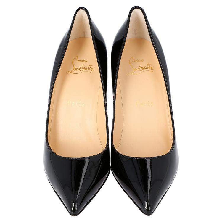 Pre Owned Christian Louboutin Black Patent Leather Pigalle Pointed Toe Pumps Size 37.5