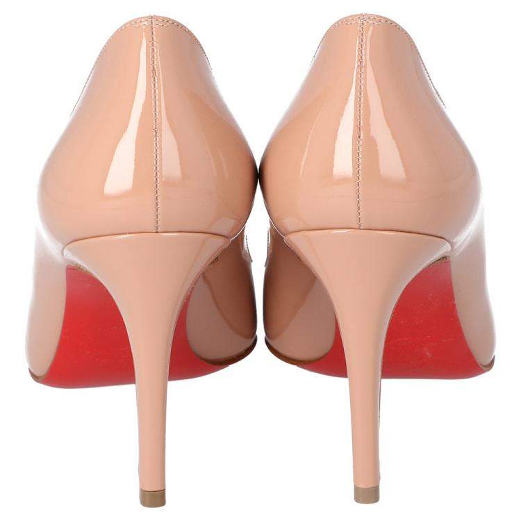 Pre Owned Christian Louboutin Nude Patent Leather Pigalle Pointed Toe Pumps Size 38.5
