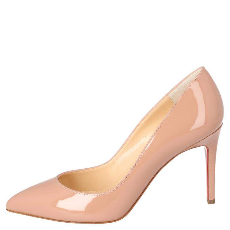 Pre Owned Christian Louboutin Nude Patent Leather Pigalle Pointed Toe Pumps Size 39