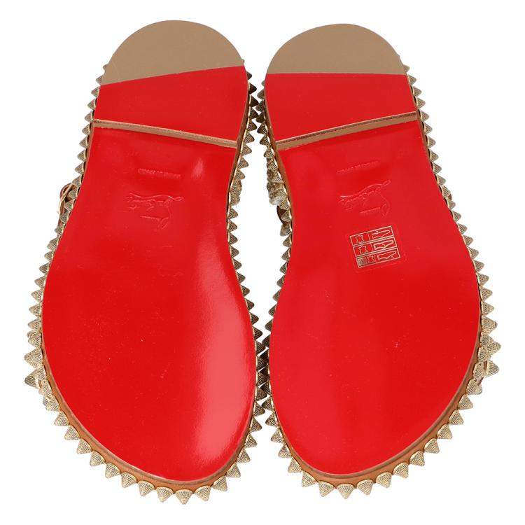 Pre Owned Christian Louboutin Beige Cordorella Spiked Flat Leather Sandals Size 37