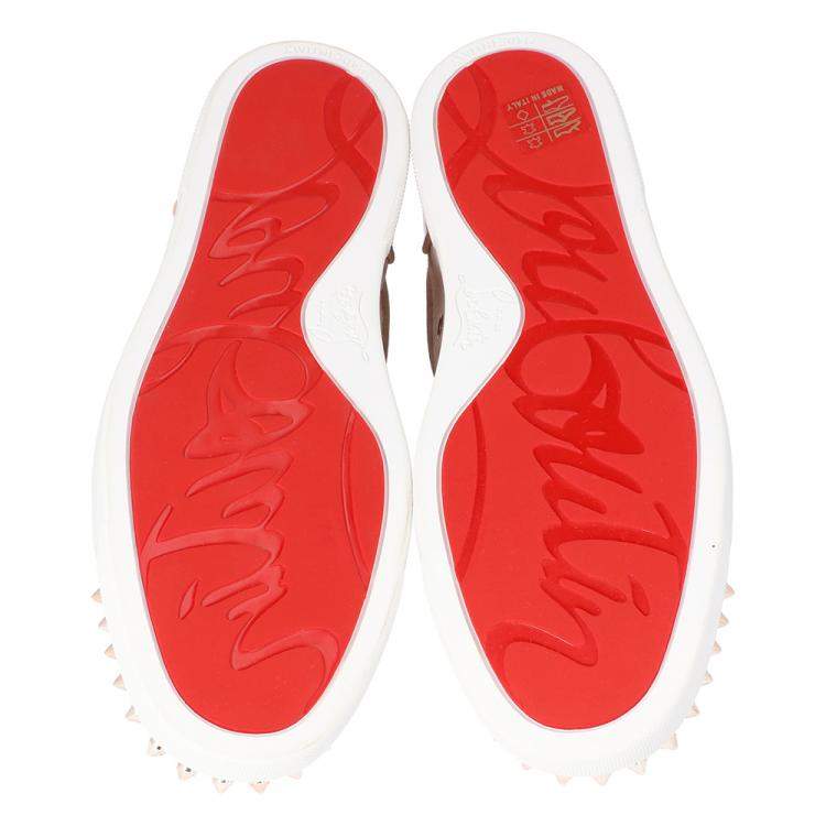 Pre Owned Christian Louboutin Pink Patent Leather and Suede Vieira Spikes Low-Top Sneakers Size 40.5