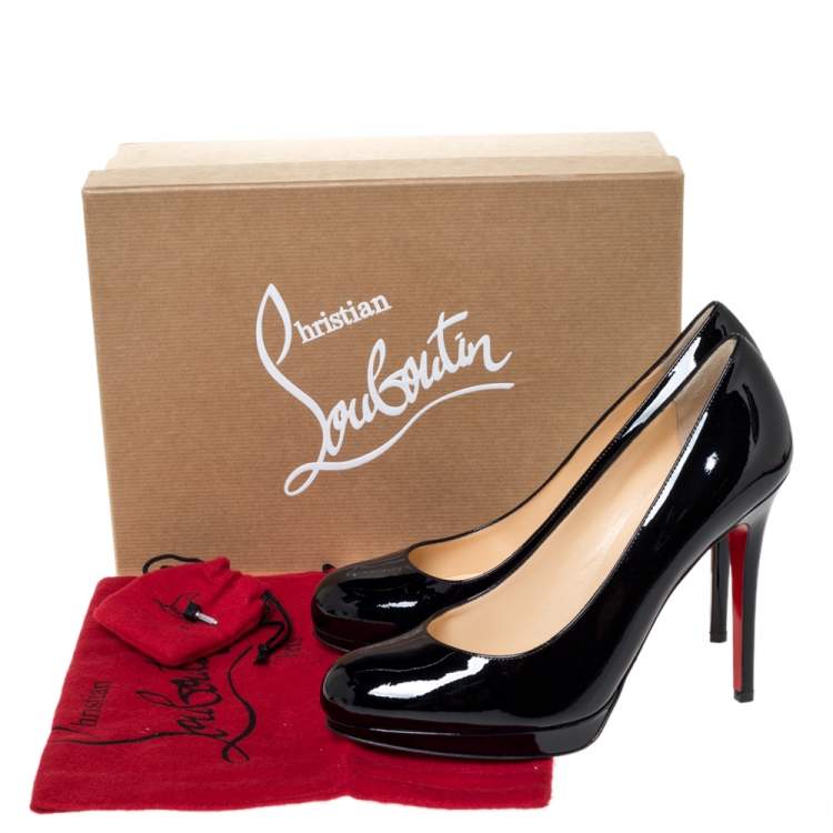 Pre Owned Christian Louboutin Black Patent Leather New Simple Platform Pumps Size 37.5