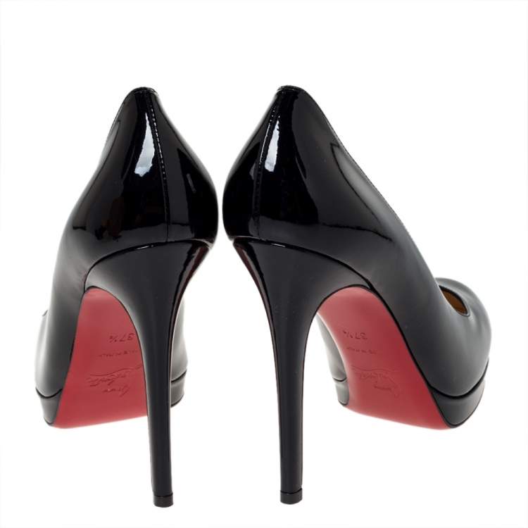 Pre Owned Christian Louboutin Black Patent Leather New Simple Platform Pumps Size 37.5